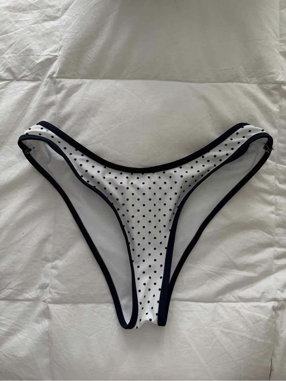 White Polka Dot Bikini Bottom with Navy Trim - Women's Swim